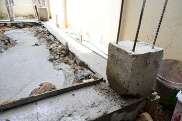 steelbar on cement pole and cement floor, construction industry