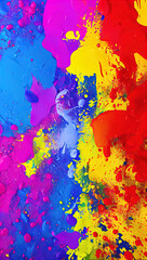vertical 3d illustration of a colorful paint splash, colour pigmented burst,