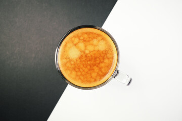 black coffee put on white and black table, freshness hot coffee