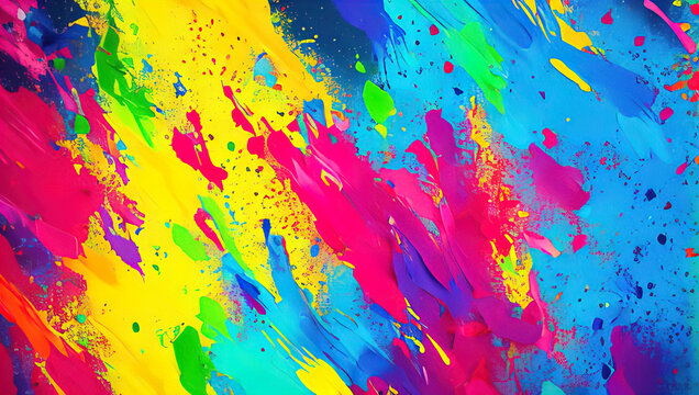 horizontal 3d illustration of a colorful paint splash, colour pigmented burst,