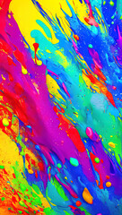 vertical 3d illustration of a colorful paint splash, colour pigmented burst,