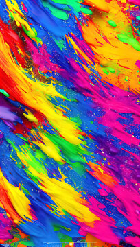 vertical 3d illustration of a colorful paint splash, colour pigmented burst,