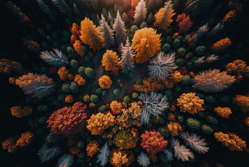 Naklejka na ściany i meble aerial view of a lovely fall forest. Generative AI