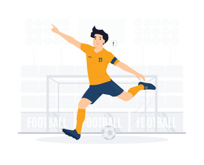 Fototapeta na wymiar Man playing soccer as football player in action concept illustration