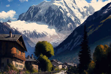 View of mont-blanc from chamonix, france Generative AI