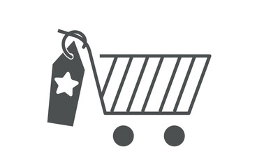 Shopping cart icon. Promotion of goods and services on Internet. Supermarket and shop symbol. Sale and promotion online, marketing. Discounts and loyalty program. Cartoon flat vector illustration