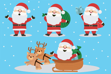 A set of Santa Claus gestures bringing gifts on Christmas day