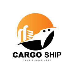 Cargo Ship Logo, Fast Cargo Ship Vector, Sailboat, Design For Ship Manufacturing Company, Waterway Sailing, Marine Vehicles, Transport, Logistics