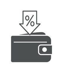 Wallet with percents icon. Cashback, bonuses, sales and promotions. Design element for promotional voucher or coupon. Sticker for social networks and messengers. Cartoon flat vector illustration