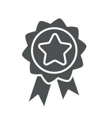 Badge with star icon. Award and trophy, quality mark. Marketing, discounts, sales and promotions. Graphic element for website. Prizes and loyalty program concept. Cartoon flat vector illustration