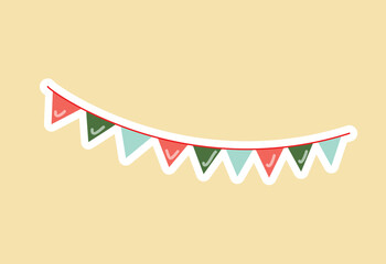 Obraz premium Christmas flags icon. Decoration for apartment and room, symbol of winter holidays. Sticker for social networks and instant messengers. Holiday, festival and party. Cartoon flat vector illustration