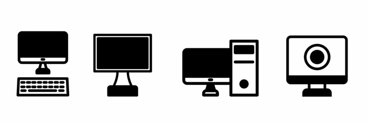Collection of black and white computer icons. Stock vector.
