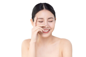 Obraz na płótnie Canvas Studio shot Beautiful young Asian woman with clean fresh skin isolated on transparent background, PNG file format.