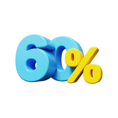 60% OFF Sale. Discount offer price tag. Special offer sale. 3D render