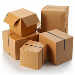 Various cardboard boxes on white background