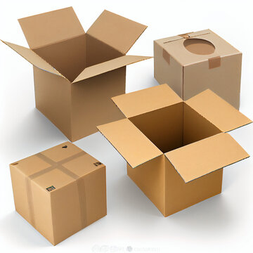 Various cardboard boxes on white background