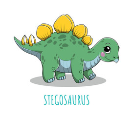 Cute stegosaurus icon. Sticker for social networks and instant messengers. Animal BC, biology and history, wild life and fauna. Archeology, paleontology and fossil. Cartoon flat vector illustration