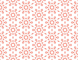 Fototapeta premium Abstract geometric pattern with lines, snowflakes. A seamless vector background. White and pink texture. Graphic modern pattern