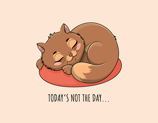 Fat cat lazy days. Charming kitten lies, poster or banner for website. Motivational quote, positivity and optimism. Cover or placard, wallpaper for phone and pc. Cartoon flat vector illustration