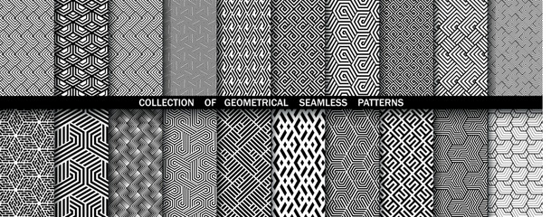 Geometric set of seamless black and white patterns. Simpless vector graphics