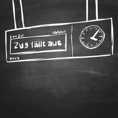 "Train cancelled" written on a scoreboard. hand drawn with chalk on a blackboard. isolated vector graphic