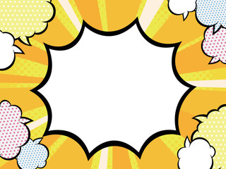 アメコミ風　サンバースト集中線　吹き出しフレーム　吹き出し4　黄色　イラスト