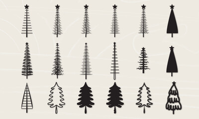 Fototapeta na wymiar Christmas tree illustration bundle on a wooden surface.