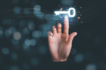 solution concept and demonstrating leadership strategies,Creativity that will lead business in the right direction,with innovation and brain power from brainstorming,businessman pointing at key icon