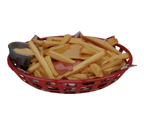 3d rendering tray with chips and sauces