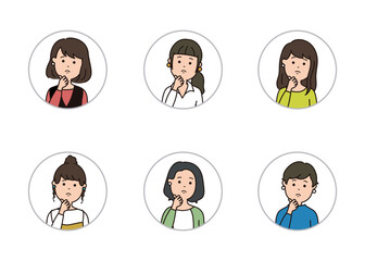 女性の表情アイコン　困った表情