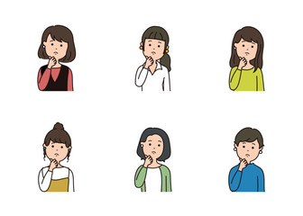 女性の表情アイコン　困った表情