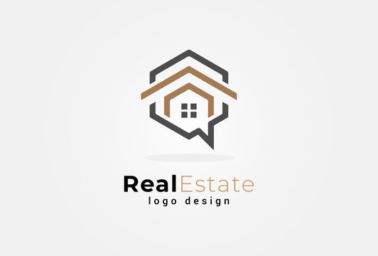 Real Estate Logo, home and chat bubble combination, suitable for Architecture Building apps logo design