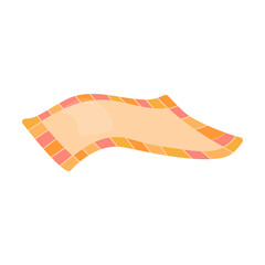 Carpet for floor decoration. Vector illustration of round and flying rug, rolled mat for yoga or pilates isolated on white