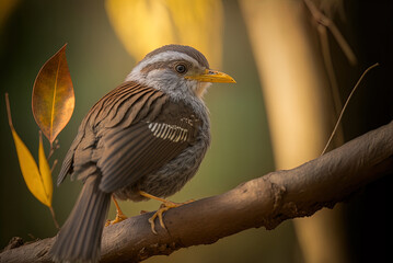 Photograph with selective focus on a yellow-billed babbler (Argya affinis). Generative AI - obrazy, fototapety, plakaty