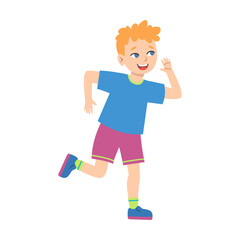Cartoon boy dancing vector illustration. Cheerful kid smiling and laughing isolated on white background