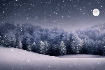 Winter at night landscape with moonlight created with Generative AI