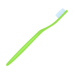 Curved toothbrush. Tool for dental care and oral hygiene. Vector illustration of dentist equipment. Cartoon tooth toothbrush isolated on white