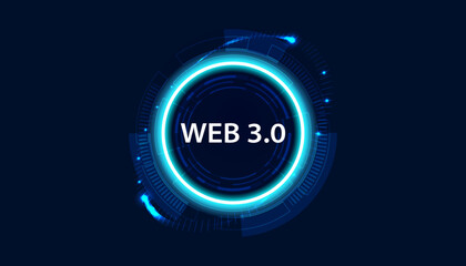 Abstract, Web 3.0 and circle, Technology or Concept to Develop Web Links, Decentralized, Bottom-up Design, Consensus on Blue Background. Modern digital, futuristic