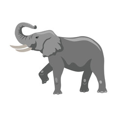 Gray elephant cartoon illustration. Big African mammal character with large ears and trunk on white background. Animal, zoo