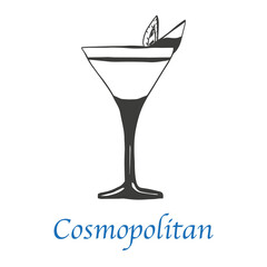 cosmopolitan cocktail hand drawn on white background. isolated vector illustration