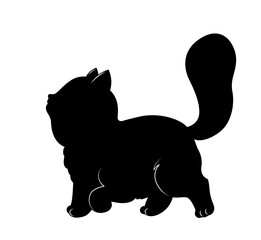 Silhouette of fat cat. Sticker for social networks and messengers. Charming and cute kitten standing. Love for animals and pets, care. Fashion, trend and style. Cartoon flat vector illustration