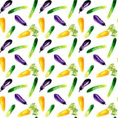 にんじん・きゅうり・なすのパターン　手描き水彩イラストの野菜柄