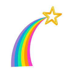 Cute colorful rainbow cartoon character vector illustration. Horn, ear, crown, rainbow on white background