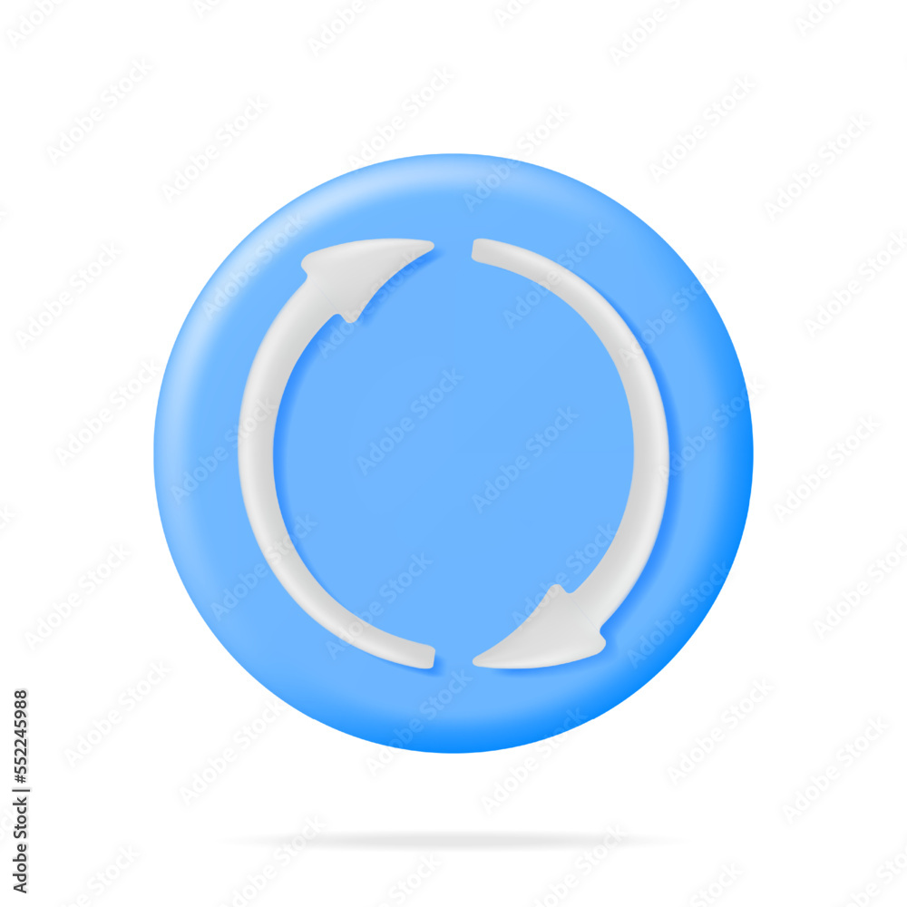 Poster 3d synchronization icon isolated. render sync sign in round shape. cloud computing or refresh, resta