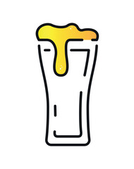 Brewery drink icon. Glass cup with beer and foam. Sticker for social media and instant messengers. Alcoholic drink and hop products. Holiday and festival symbol. Cartoon flat vector illustration