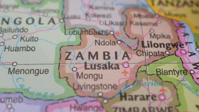 Travel Concept Push Pin Pointing on a Political Map Location of The Zambia