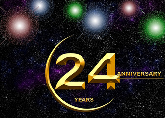 24 anniversary. golden numbers on a festive background. poster or card for anniversary celebration, party