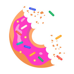 Cute half donuts with glaze flat vector illustration. Top view of strawberry and chocolate doughnut on white background