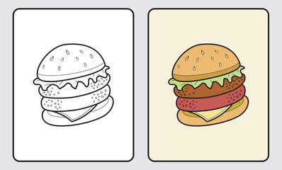 learn coloring for kids and elementary school. burger food