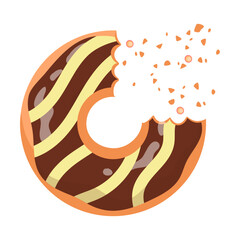 Donuts with icing flat vector illustration. Top view of strawberry and chocolate doughnut on white background